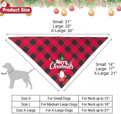 2 Pack Dog Bandana Christmas Classic Plaid Pet Scarf Triangle Bibs Kerchief Merry Christmas Santa Snowman Print Pet Bandana for Medium Large Dogs Pets (Christmas-1, Large)